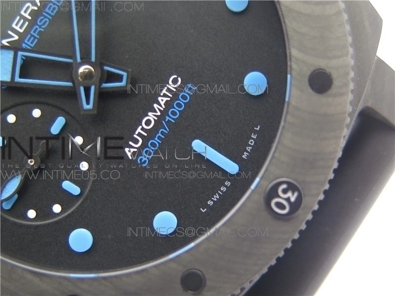 PAM960 Carbotech 42mm VSF 1:1 Best Edition Black Dial Blue Markers on Rubber Strap P.9010 Clone